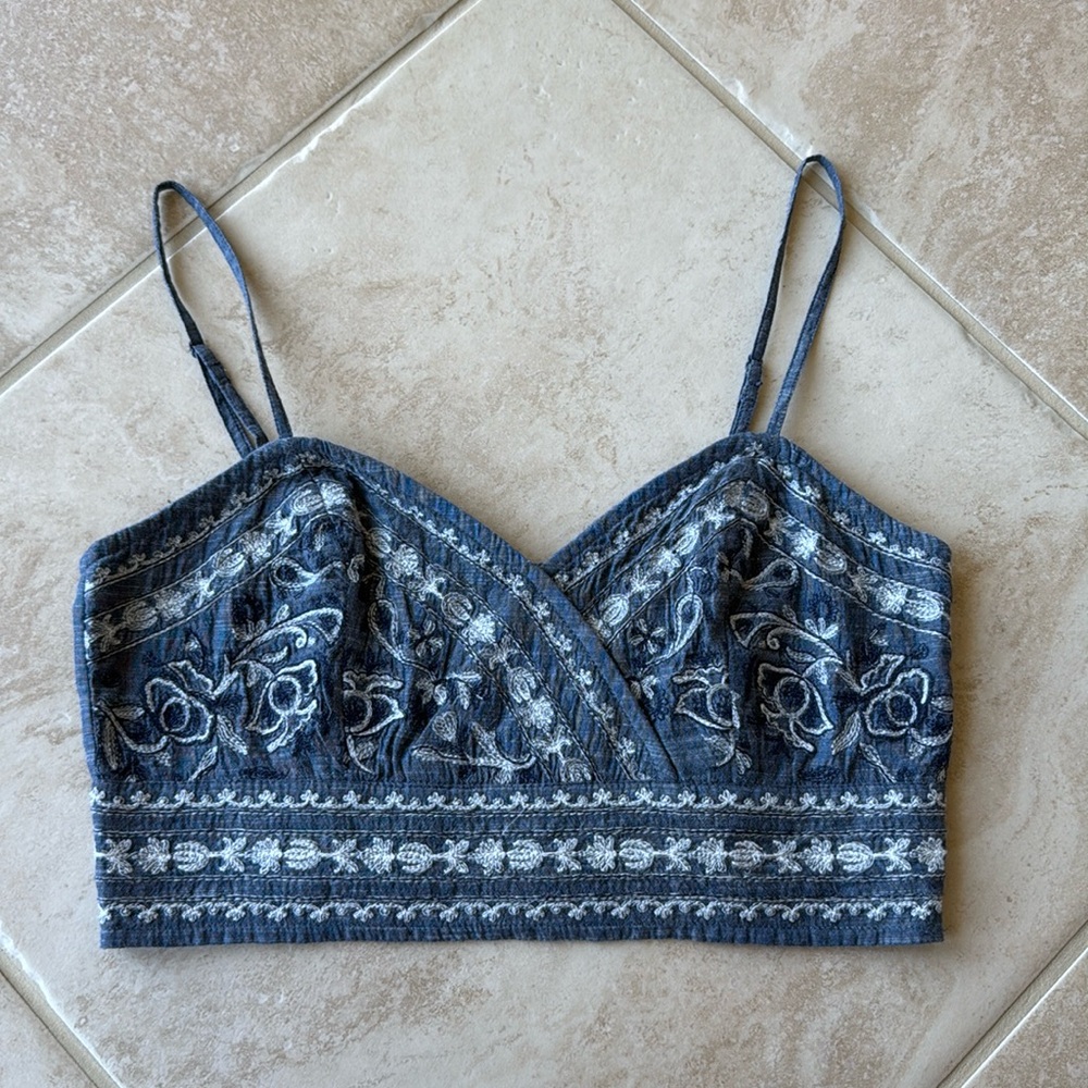 American Eagle Blue Boho Crop Top Tank